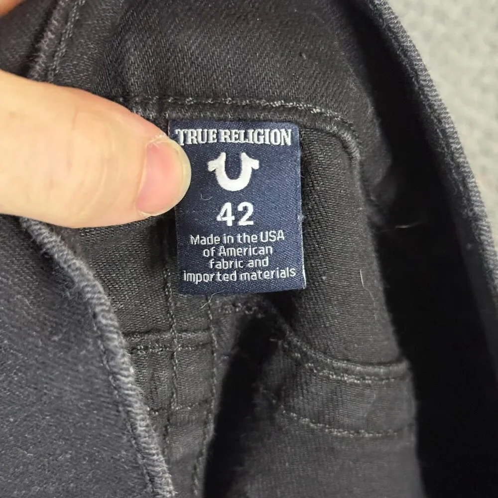 True Religion Jeans Mens 42x31 Black Ricky Relaxed Straight Fit Stretch Denim